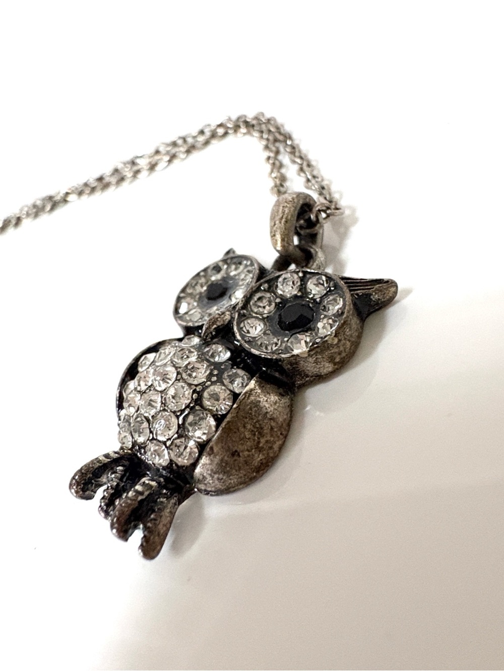 Rhinestone Owl Pendant Necklace - Silver Tone One Size - Picture 5 of 6